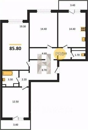 Продажа 3-комнатной квартиры 85,8 м², 7/7 этаж