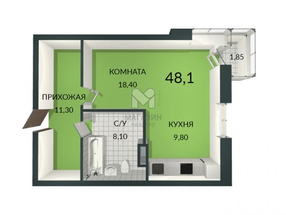 Продажа квартиры-студии 48,1 м², 2/3 этаж
