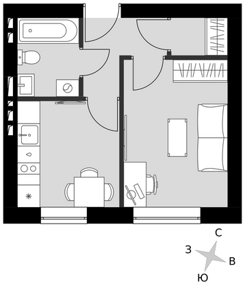 27,9 м², 1-комн. квартира, 2/4 этаж