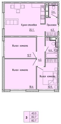 82,7 м², 3-комн. квартира, 13/18 этаж