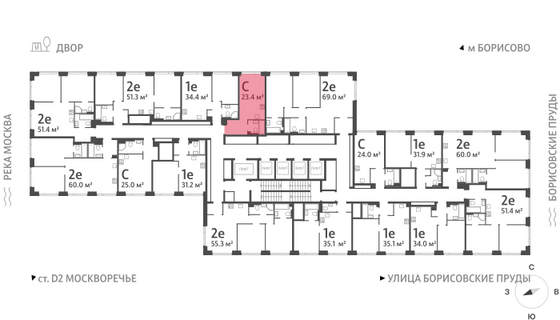 Продажа квартиры-студии 23,4 м², 36/52 этаж