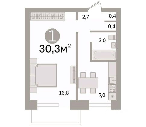 Продажа 1-комнатной квартиры 30,3 м², 2/5 этаж