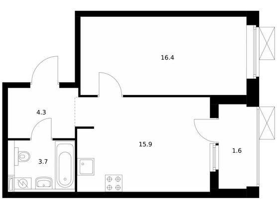 Продажа 1-комнатной квартиры 41,9 м², 3/22 этаж