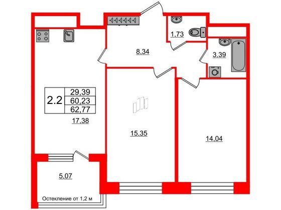Продажа 2-комнатной квартиры 60,2 м², 1/10 этаж