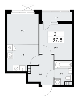 37,8 м², 2-комн. квартира, 5/18 этаж