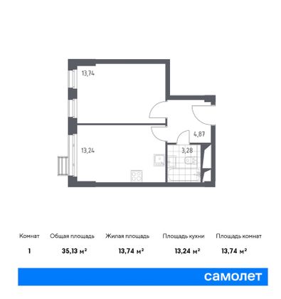 Продажа 1-комнатной квартиры 35,1 м², 10/31 этаж