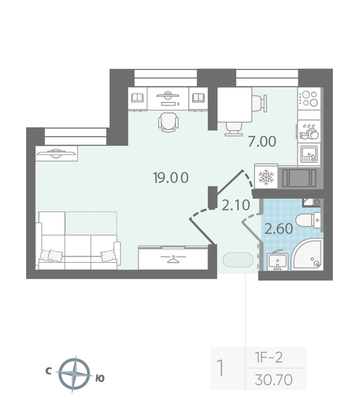 Продажа 1-комнатной квартиры 30,7 м², 4/25 этаж