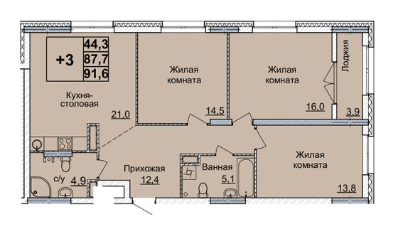 Продажа 3-комнатной квартиры 91 м², 18/24 этаж