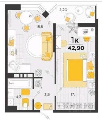 Продажа 1-комнатной квартиры 40,1 м², 9/24 этаж