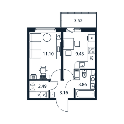 Продажа 1-комнатной квартиры 31,1 м², 5/12 этаж