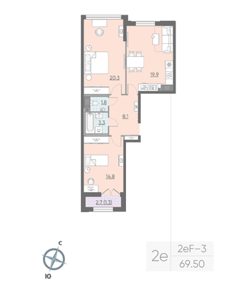 Продажа 2-комнатной квартиры 69,5 м², 6/23 этаж