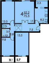 Продажа 4-комнатной квартиры 74,7 м², 3/12 этаж