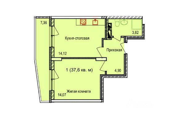 Продажа 1-комнатной квартиры 37,5 м², 2/18 этаж