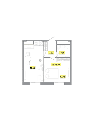 Продажа 2-комнатной квартиры 35,5 м², 1 этаж