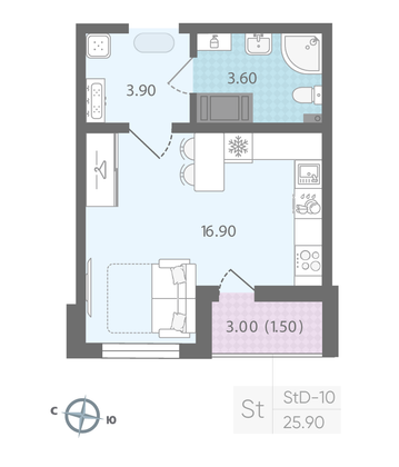 Продажа квартиры-студии 25,9 м², 17/24 этаж