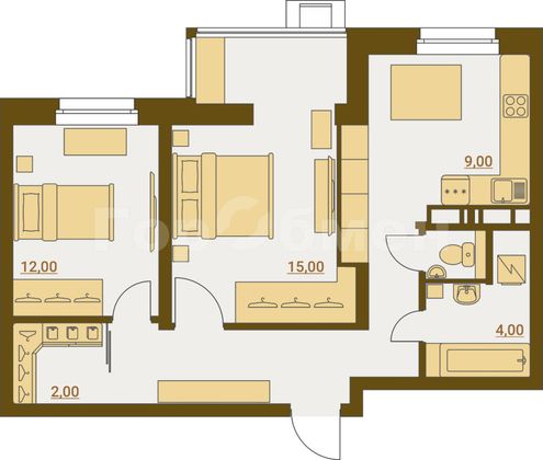 Продажа 2-комнатной квартиры 52 м², 15/17 этаж