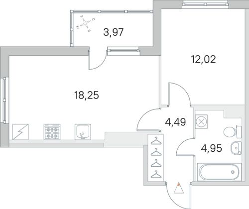 Продажа 1-комнатной квартиры 41,7 м², 1/5 этаж
