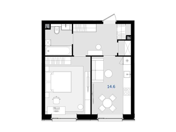 42,7 м², 1-комн. квартира, 31/47 этаж