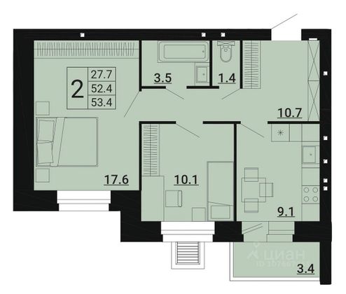Продажа 2-комнатной квартиры 53,4 м², 4/8 этаж