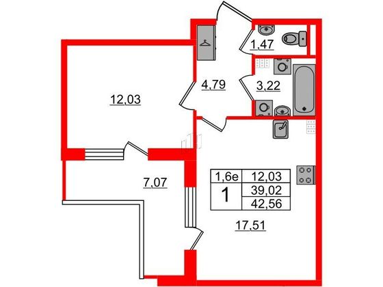 Продажа 1-комнатной квартиры 39 м², 5/5 этаж