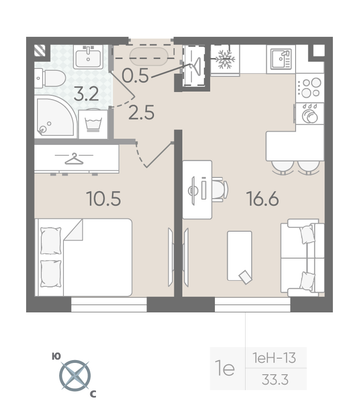 Продажа 1-комнатной квартиры 33,3 м², 1/22 этаж