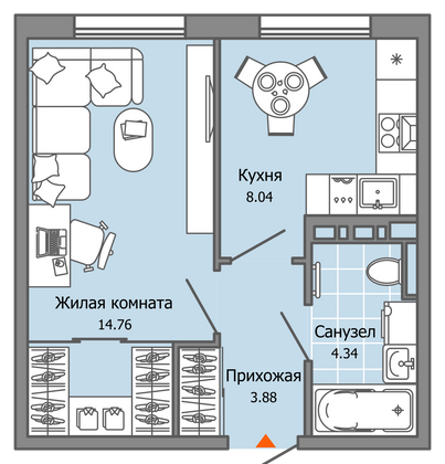 31 м², 1-комн. квартира, 6/9 этаж