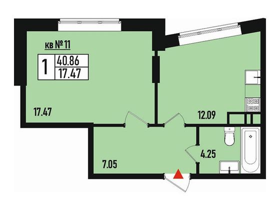 Продажа 1-комнатной квартиры 40 м², 2/3 этаж