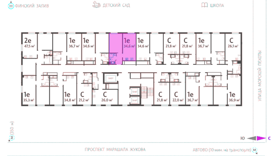 34,6 м², 1-комн. квартира, 22/23 этаж