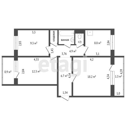 Продажа 3-комнатной квартиры 67,4 м², 7/10 этаж