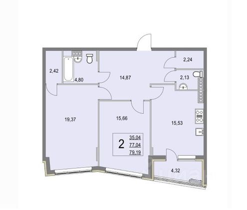 Продажа 2-комнатной квартиры 79 м², 4/4 этаж
