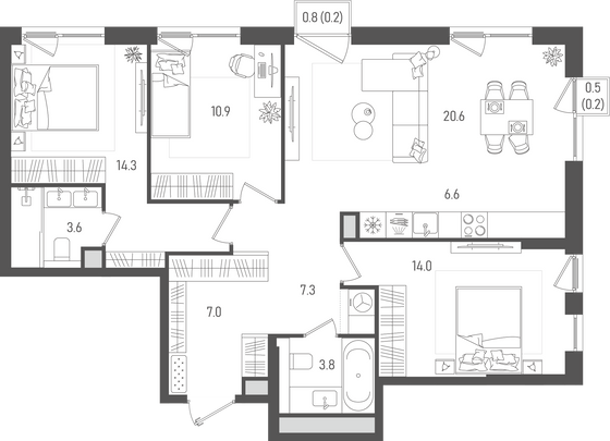 89,1 м², 4-комн. квартира, 16/27 этаж