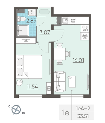 Продажа 1-комнатной квартиры 33,5 м², 11/20 этаж
