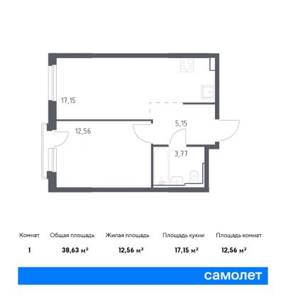 38,6 м², 1-комн. квартира, 9/16 этаж