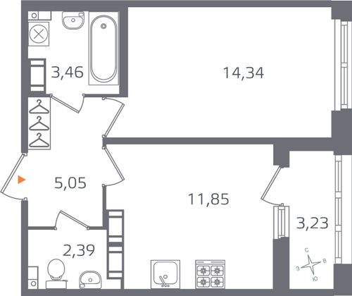 Продажа 1-комнатной квартиры 38,7 м², 15/16 этаж