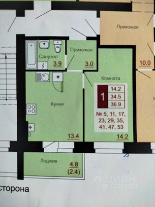 Продажа 1-комнатной квартиры 36,9 м², 3/10 этаж