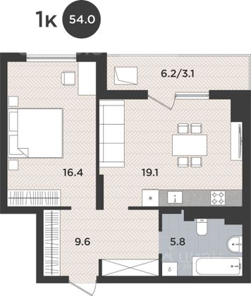 Продажа 1-комнатной квартиры 54 м², 8/10 этаж