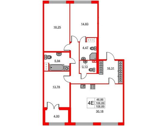 Продажа 3-комнатной квартиры 106,7 м², 1/8 этаж