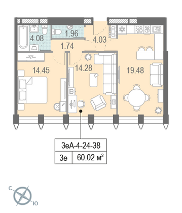 Продажа 2-комнатной квартиры 60 м², 31/40 этаж