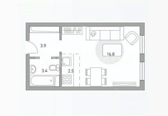 Продажа квартиры-студии 26 м², 3/6 этаж