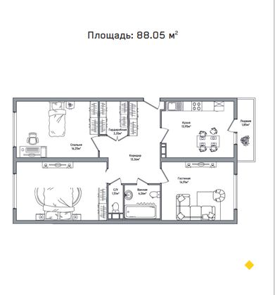 Продажа 3-комнатной квартиры 88,1 м², 4/10 этаж