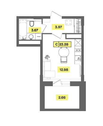 Продажа квартиры-студии 23,3 м², 6 этаж