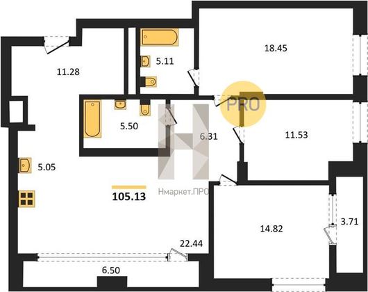 Продажа 3-комнатной квартиры 105,1 м², 4/14 этаж