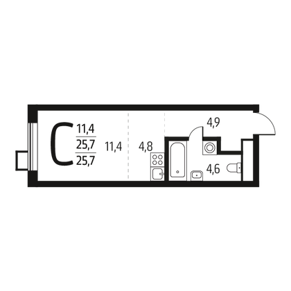Продажа квартиры-студии 25,7 м², 12/14 этаж
