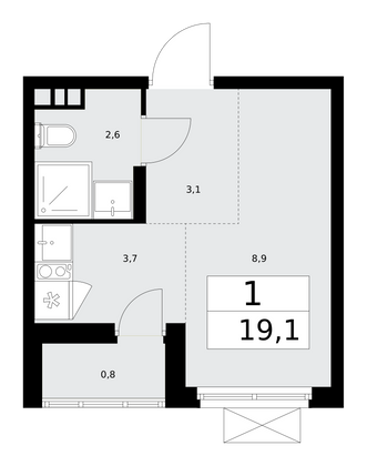 19,1 м², 1-комн. квартира, 13/15 этаж