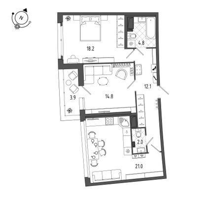 73,9 м², 2-комн. квартира, 11/11 этаж