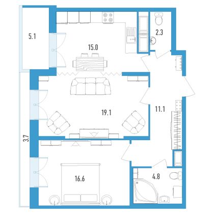 Продажа 2-комнатной квартиры 72,6 м², 3/18 этаж