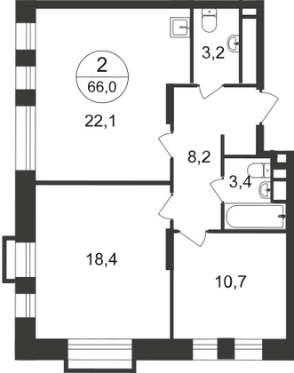 Продажа 2-комнатной квартиры 66 м², 6/20 этаж