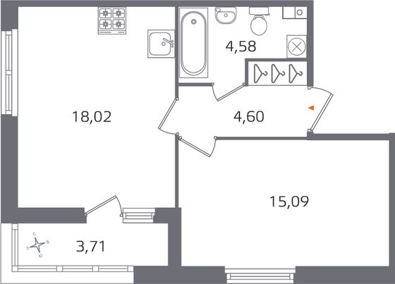 Продажа 1-комнатной квартиры 44,2 м², 3/17 этаж