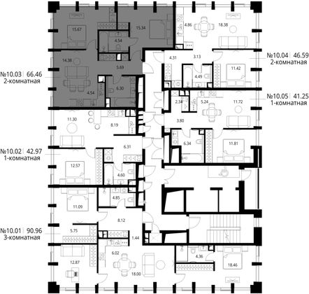 Продажа 2-комнатной квартиры 66,5 м², 10/19 этаж