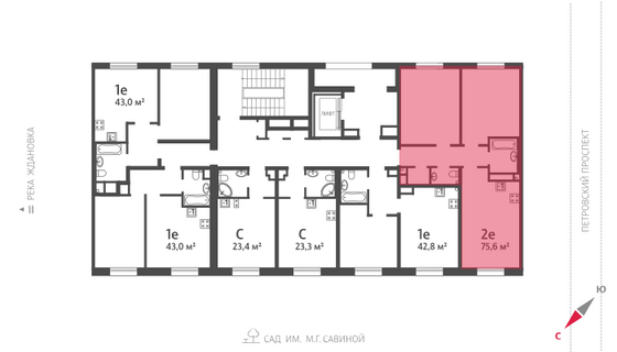 75,5 м², 2-комн. квартира, 7/9 этаж